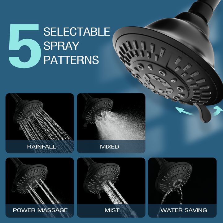 5-Spray Fixed Shower Head with Adjustable Angle