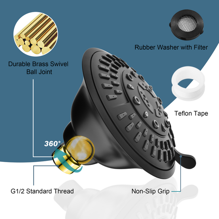 5-Spray Fixed Shower Head with Adjustable Angle