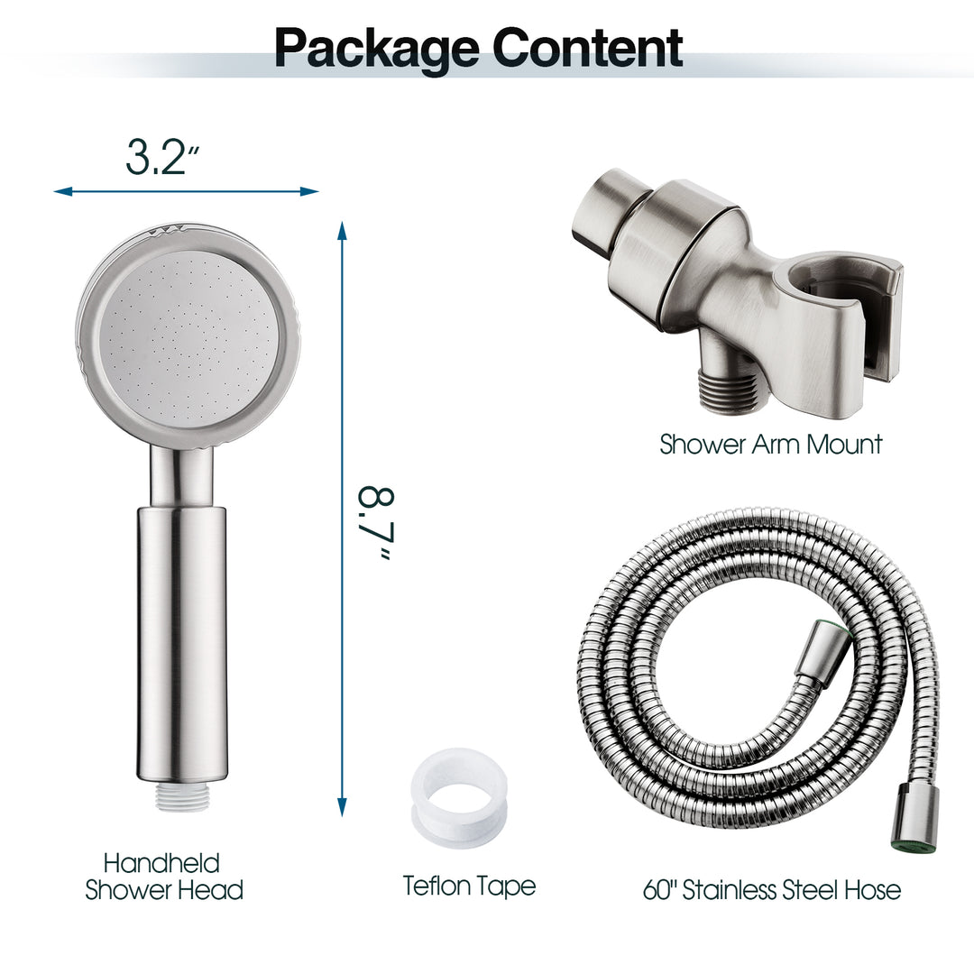 High Pressure Handheld Shower Head Kit, Handheld Shower with 60 Inch Hose and Bracket - 