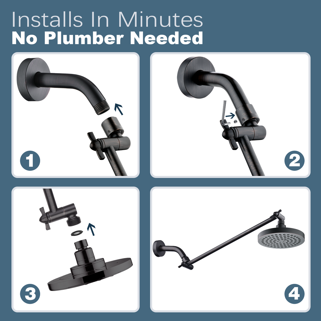 Solid Brass Shower Arm Extension, Adjustable Height & Angle, 5", 10", 14" & 15" Options