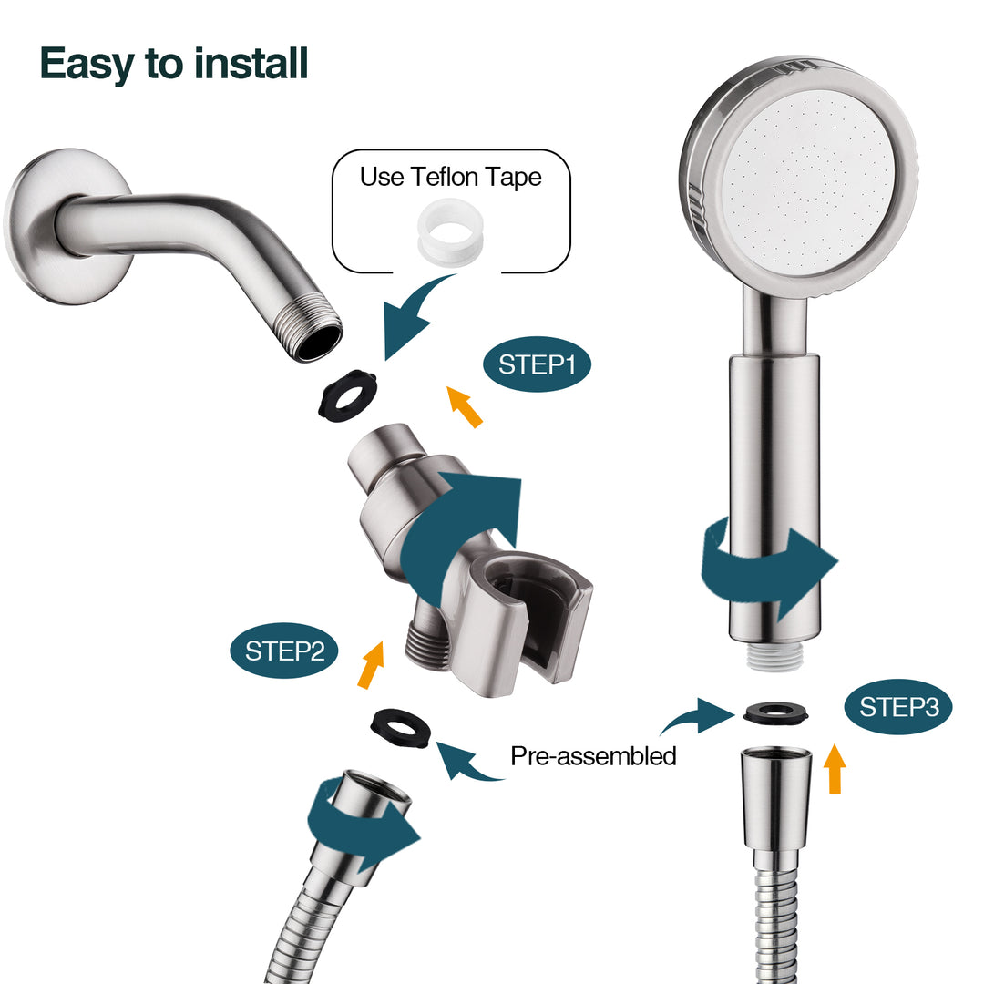 High Pressure Handheld Shower Head Kit, Handheld Shower with 60 Inch Hose and Bracket - 