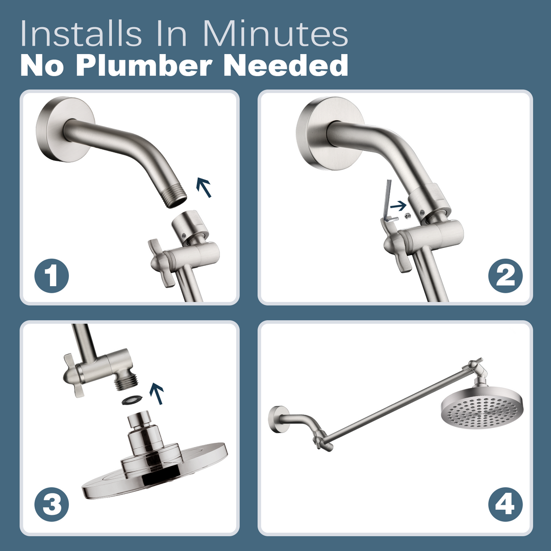 Solid Brass Shower Arm Extension, Adjustable Height & Angle, 5", 10", 14" & 15" Options