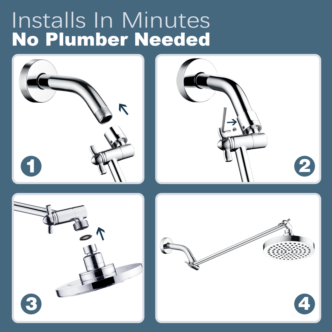 Solid Brass Shower Arm Extension, Adjustable Height & Angle, 5", 10", 14" & 15" Options