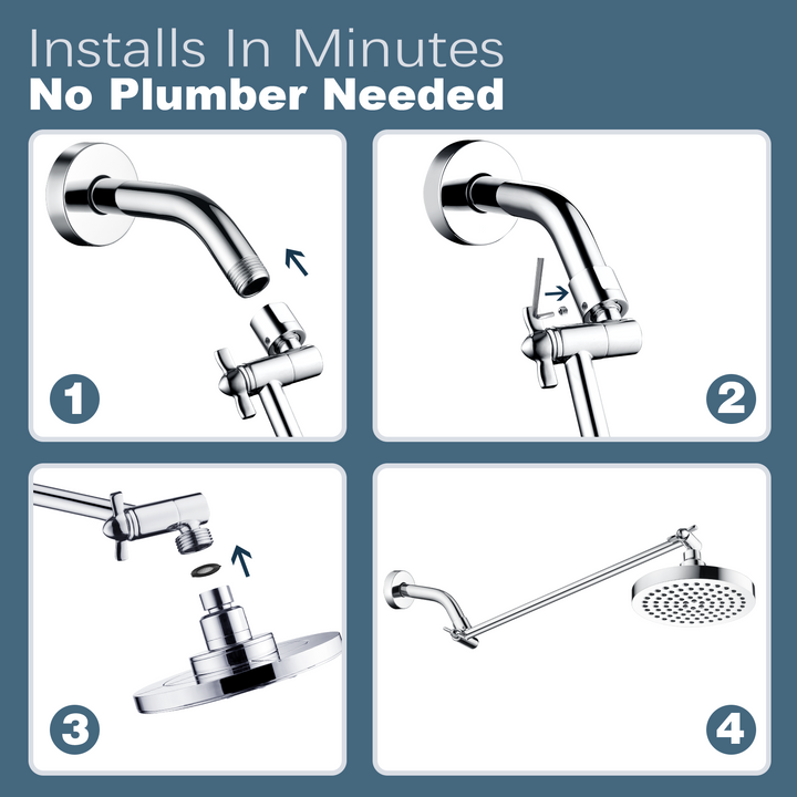 Solid Brass Shower Arm Extension, Adjustable Height & Angle, 5", 10", 14" & 15" Options