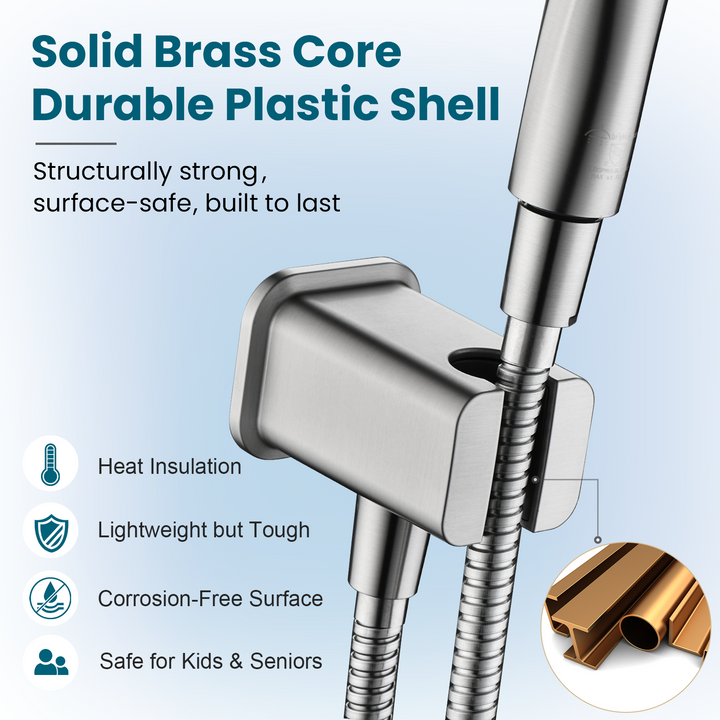 BRIGHT SHOWERS Wall Supply Elbow with Shower Head Bracket for Handheld Shower Head, Brass Core Wall Mounted Water Outlet, G1/2 Connector
