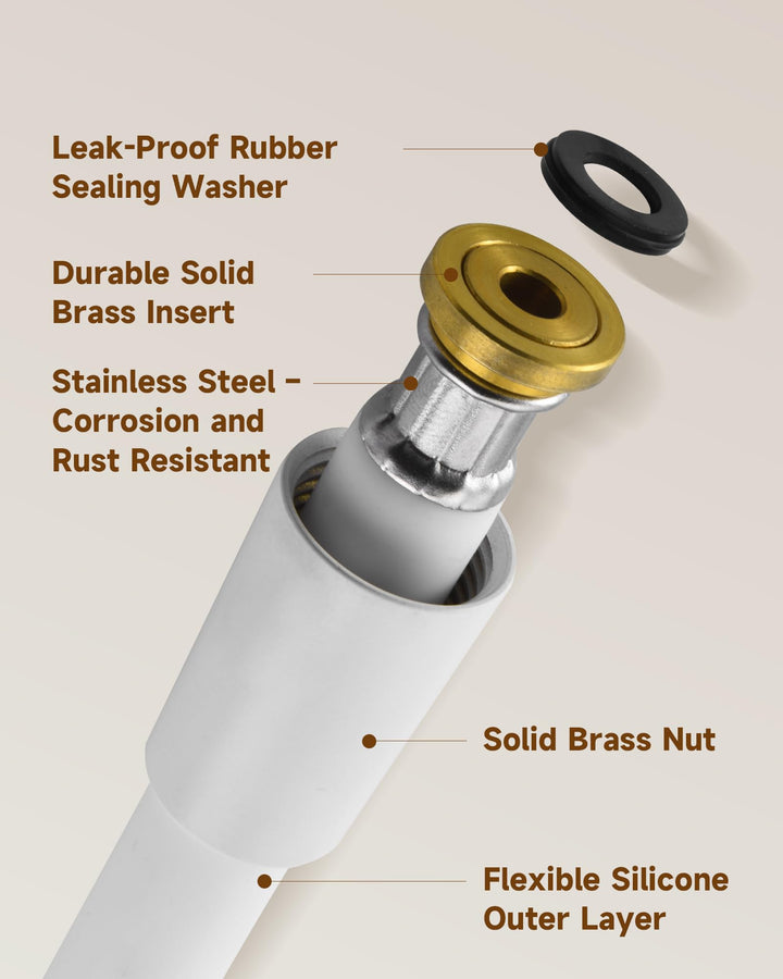 Silicone Handheld Shower Hose Replacement with Brass Connectors, Anti-Kink, G1/2