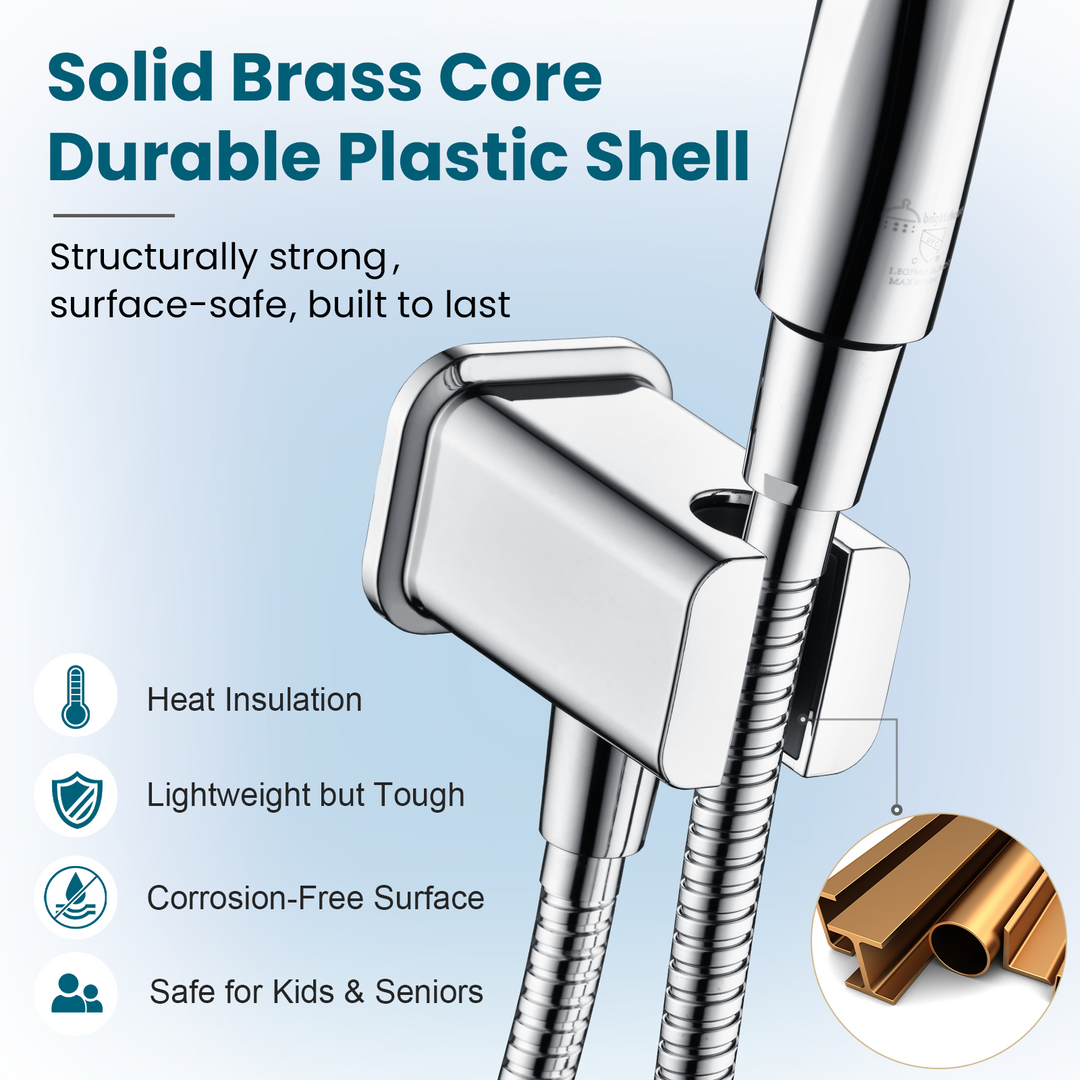 BRIGHT SHOWERS Wall Supply Elbow with Shower Head Bracket for Handheld Shower Head, Brass Core Wall Mounted Water Outlet, G1/2 Connector