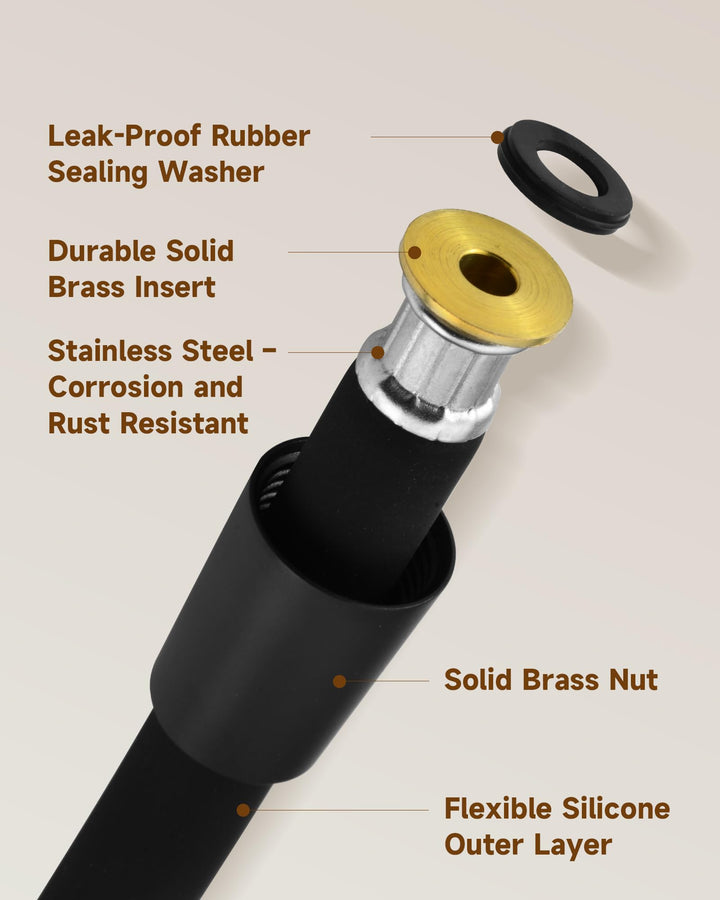 Silicone Handheld Shower Hose Replacement with Brass Connectors, Anti-Kink, G1/2