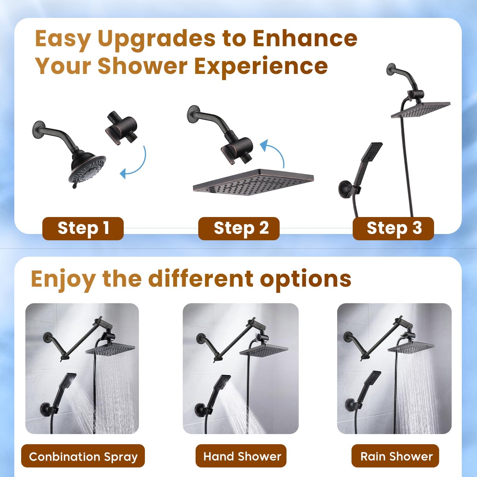 Dual Shower Head-Rain Shower Head with Handheld Shower Set, Diverter