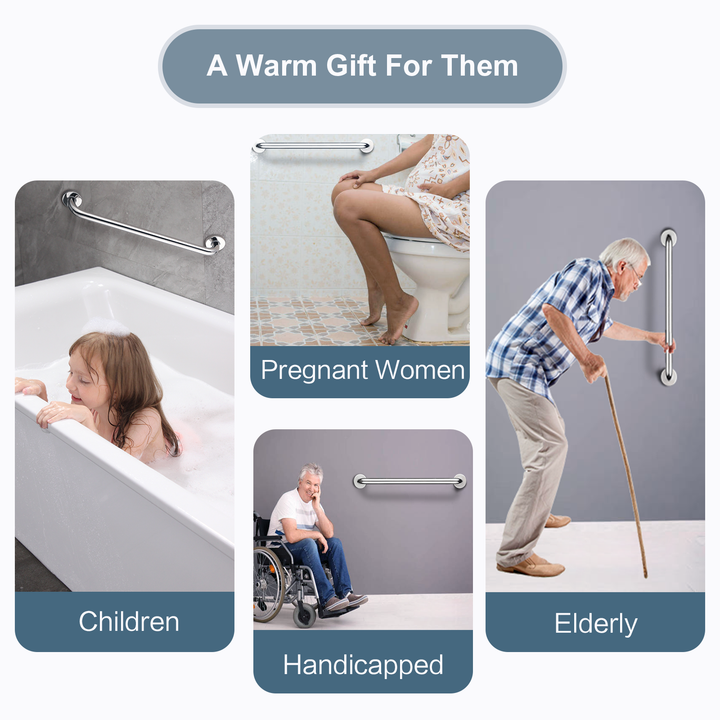 Bright Showers 24-Inch Stainless Steel Bathroom Grab Bar for Shower & Bathtub