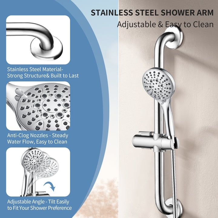 Stainless Steel Slide Bar Grab Rail Set #color_chrome