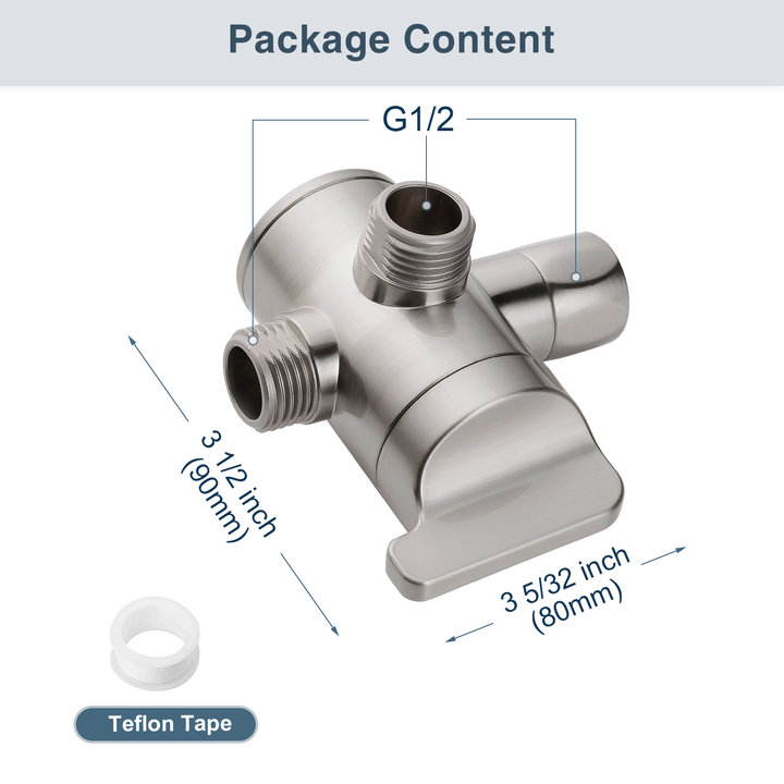 Shower diverter valve with rubber gaskets and thread seal tape#color_brushed-nickel