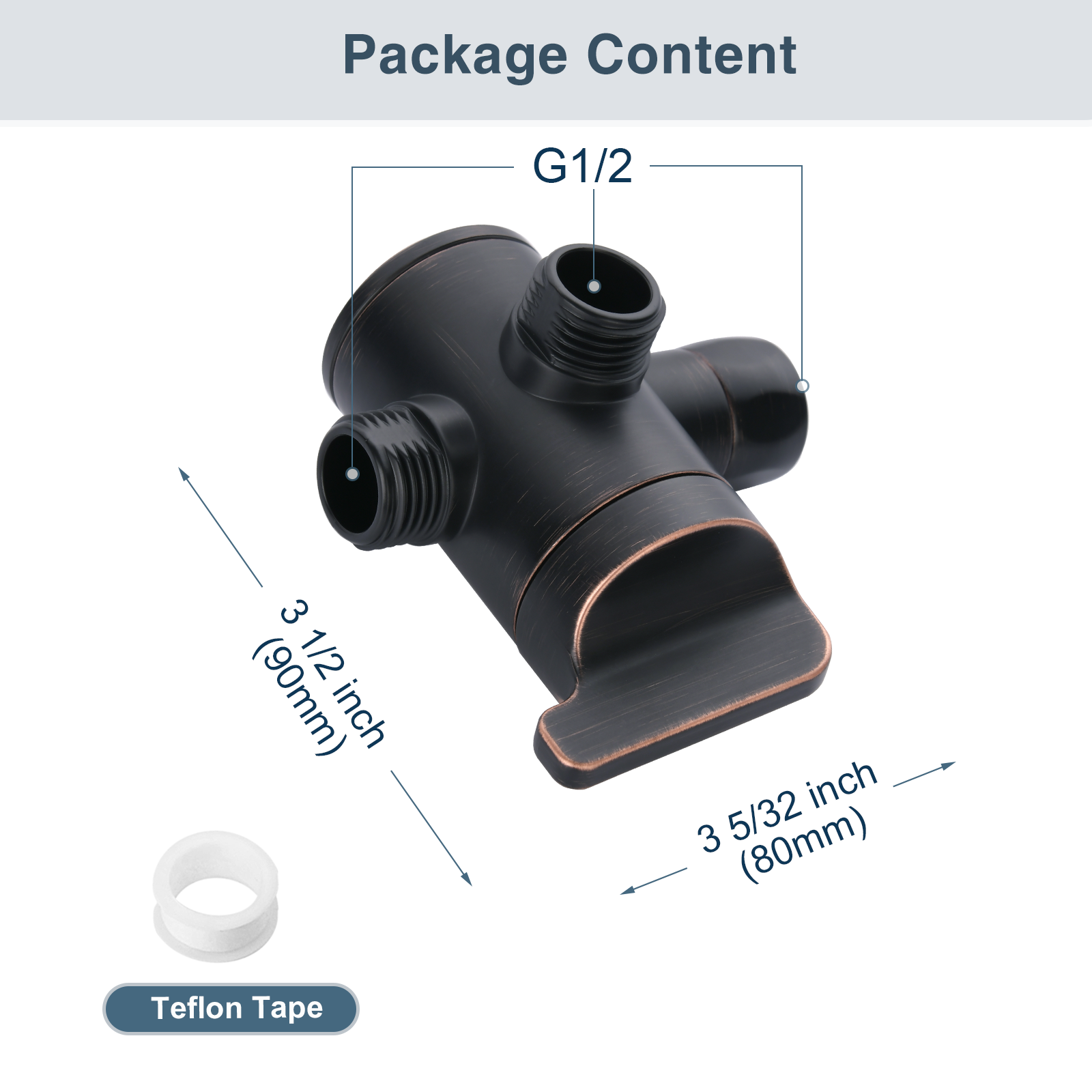 Shower diverter valve with rubber gaskets and thread seal tape#color_oil-rubbed-bronze