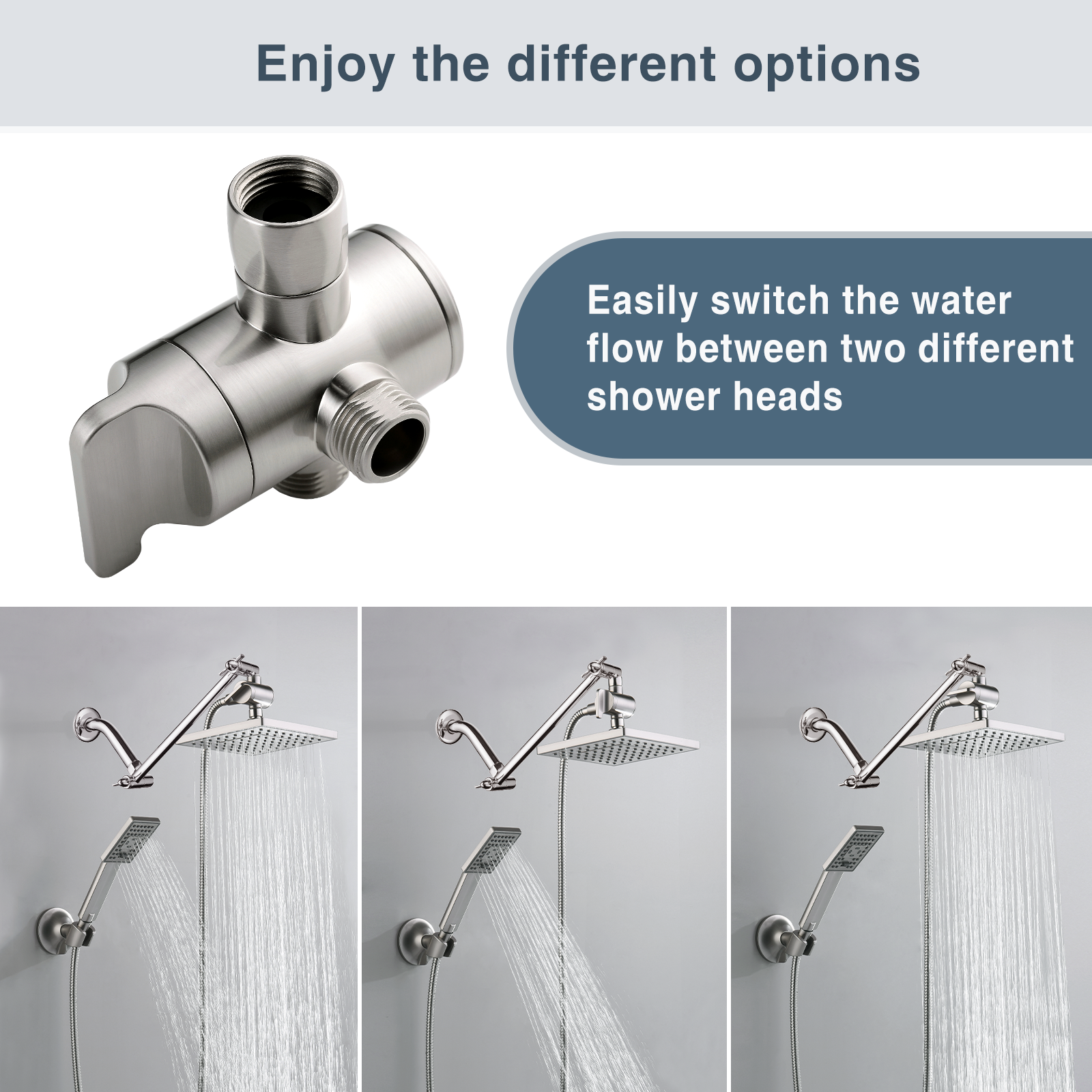 Shower diverter valve with water flow switch button#color_brushed-nickel