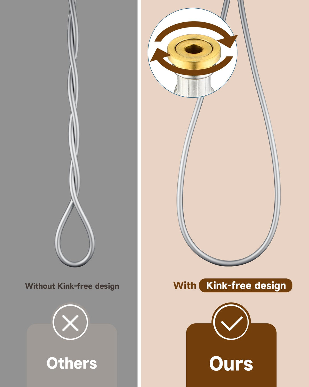 Silicone Handheld Shower Hose Replacement with Brass Connectors, Anti-Kink, G1/2