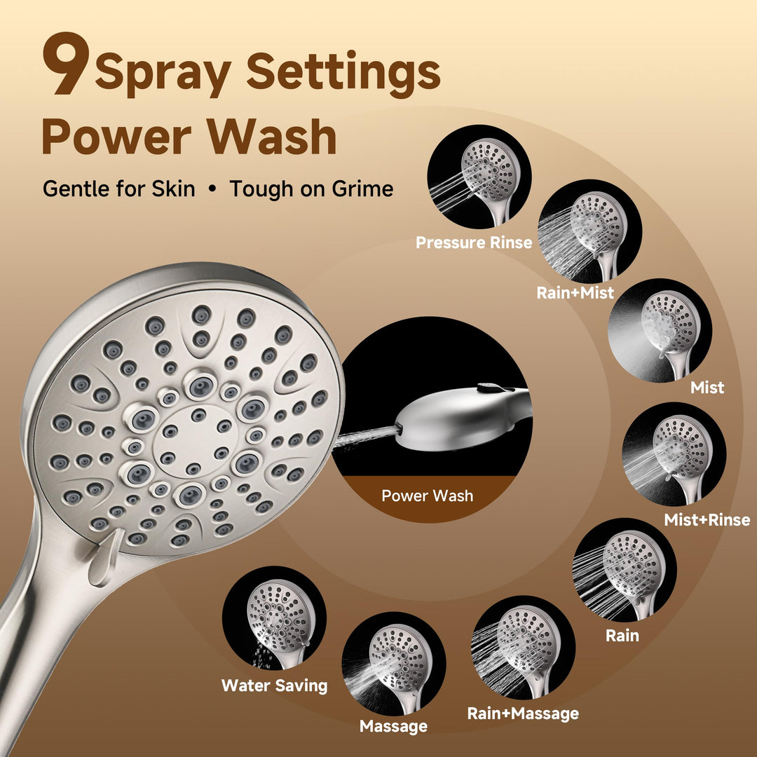Dual Rain Shower System with Handheld, 9 Spray Modes, 69" Hose - Brushed Nickel