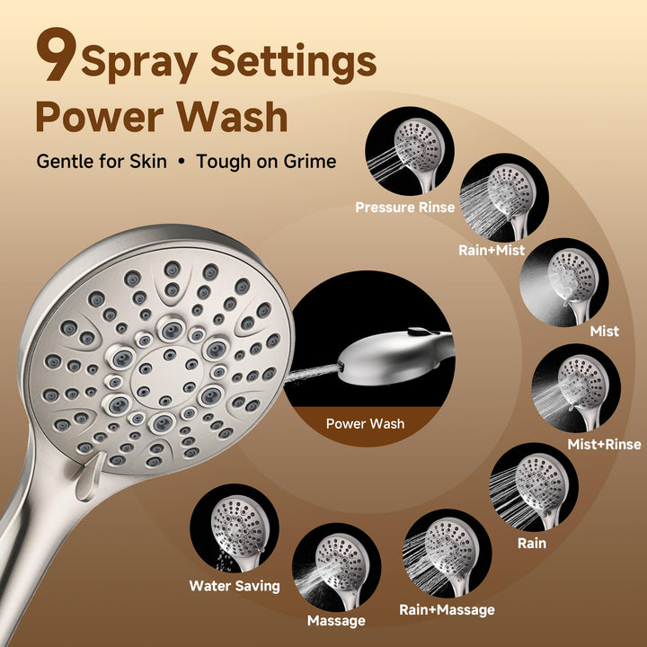 Dual Rain Shower System with Handheld, 9 Spray Modes, 69" Hose - Brushed Nickel