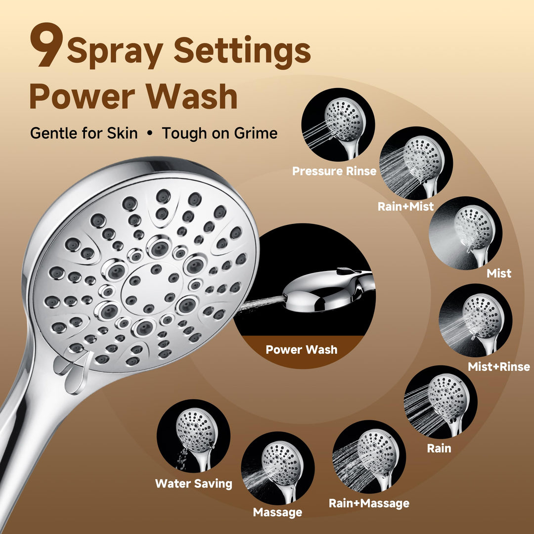 Dual Rain Shower System with Handheld, 9 Spray Modes, 69" Hose - Chrome