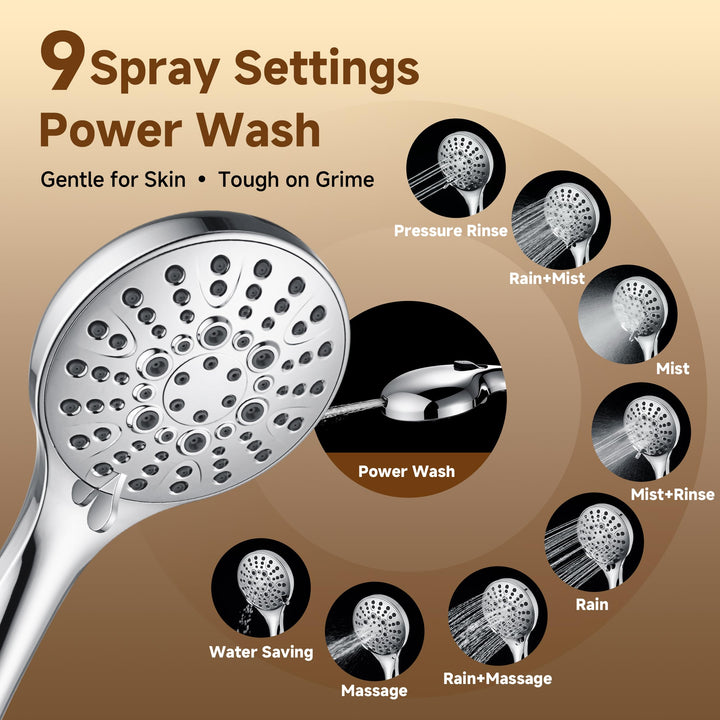 Dual Rain Shower System with Handheld, 9 Spray Modes, 69" Hose - Chrome