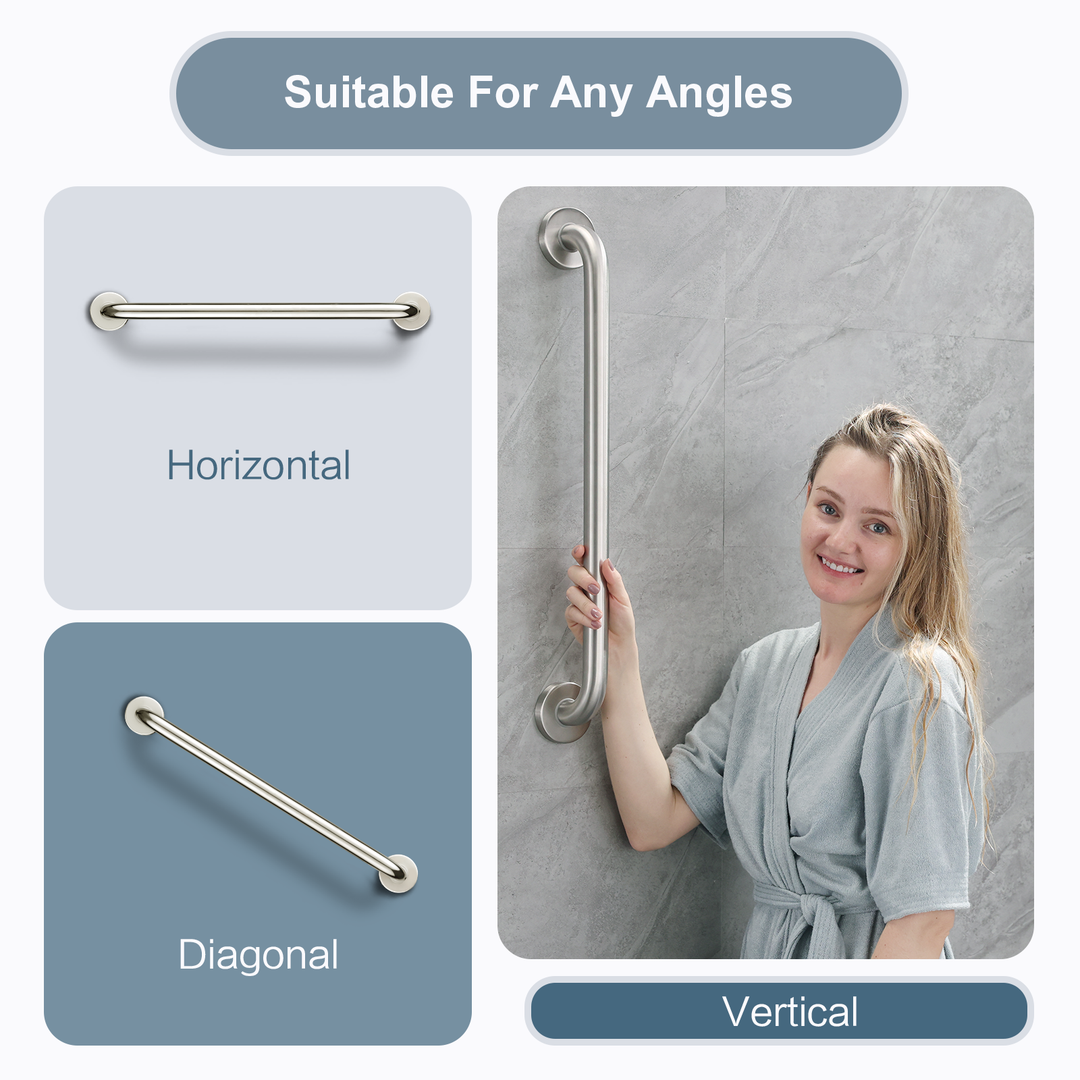 Bright Showers 24-Inch Stainless Steel Bathroom Grab Bar for Shower & Bathtub