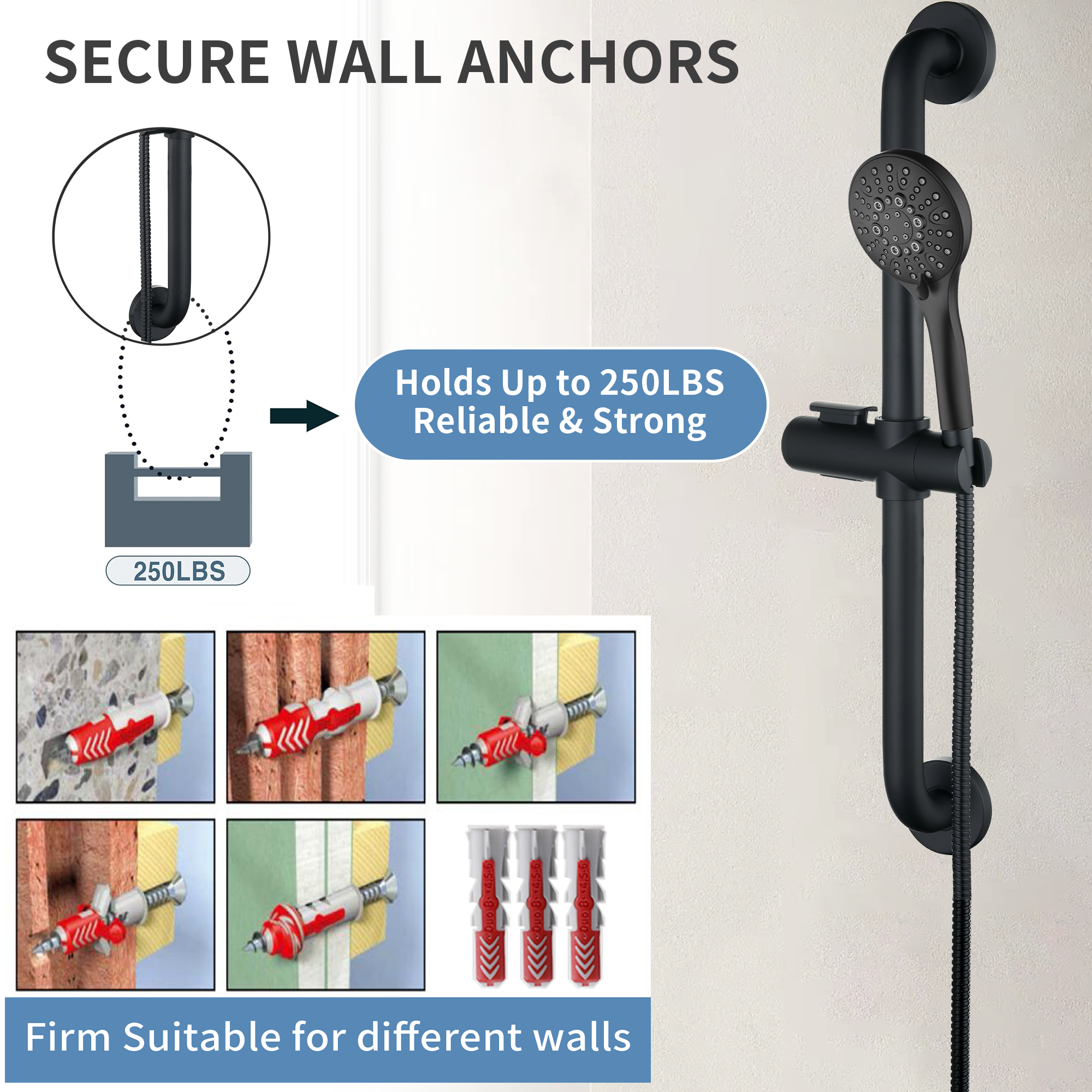 Stainless Steel Slide Bar Grab Rail Set #color_matte-black