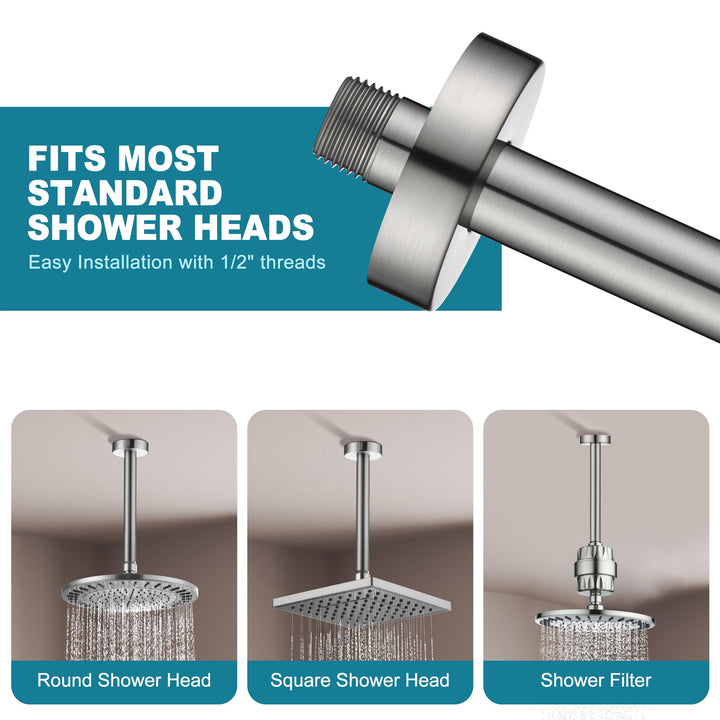 Bright Showers 3-Inch Ceiling Mount Shower Arm with Flange for Rainfall Shower Head