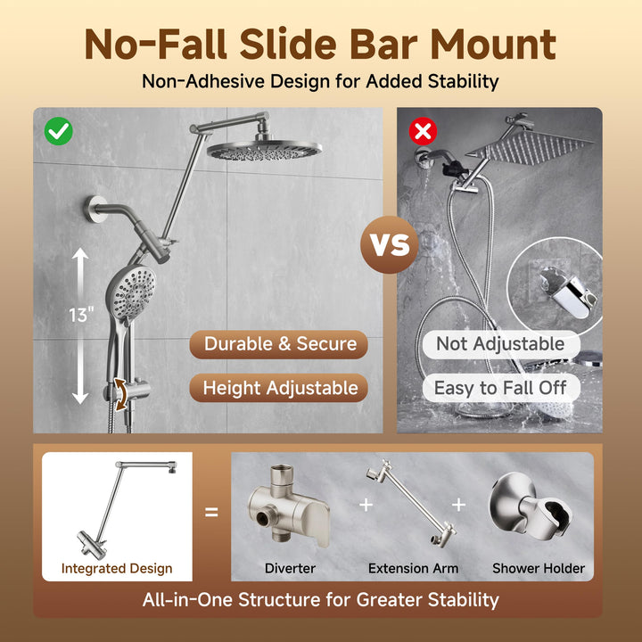 Dual Rain Shower System with Handheld, 9 Spray Modes, 69" Hose - Brushed Nickel