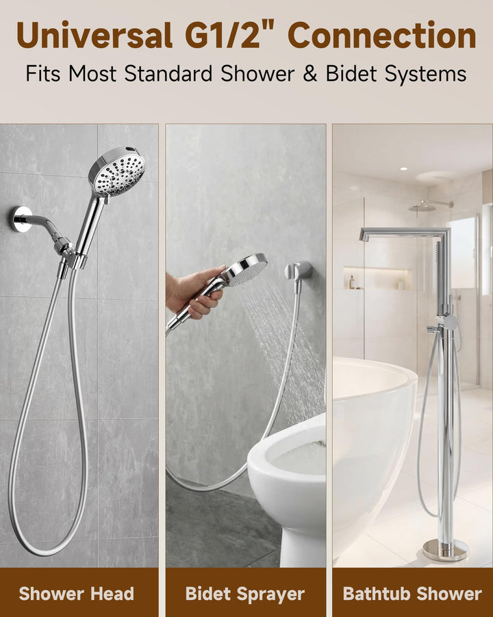 Silicone Handheld Shower Hose Replacement with Brass Connectors, Anti-Kink, G1/2