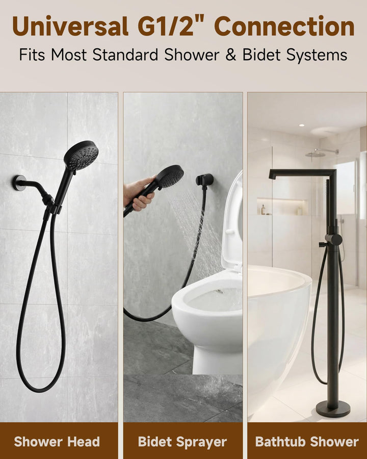 Silicone Handheld Shower Hose Replacement with Brass Connectors, Anti-Kink, G1/2