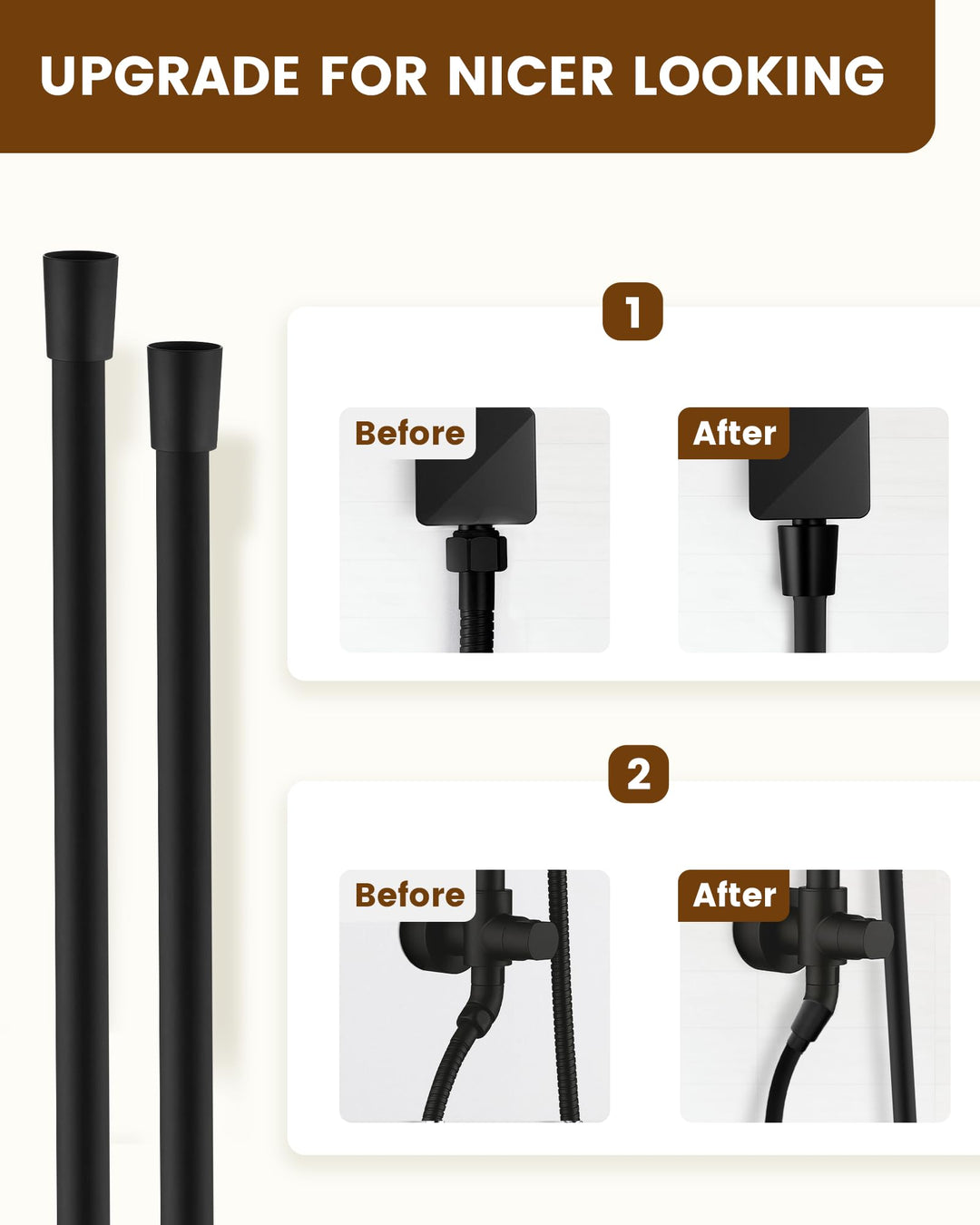 Silicone Handheld Shower Hose Replacement with Brass Connectors, Anti-Kink, G1/2