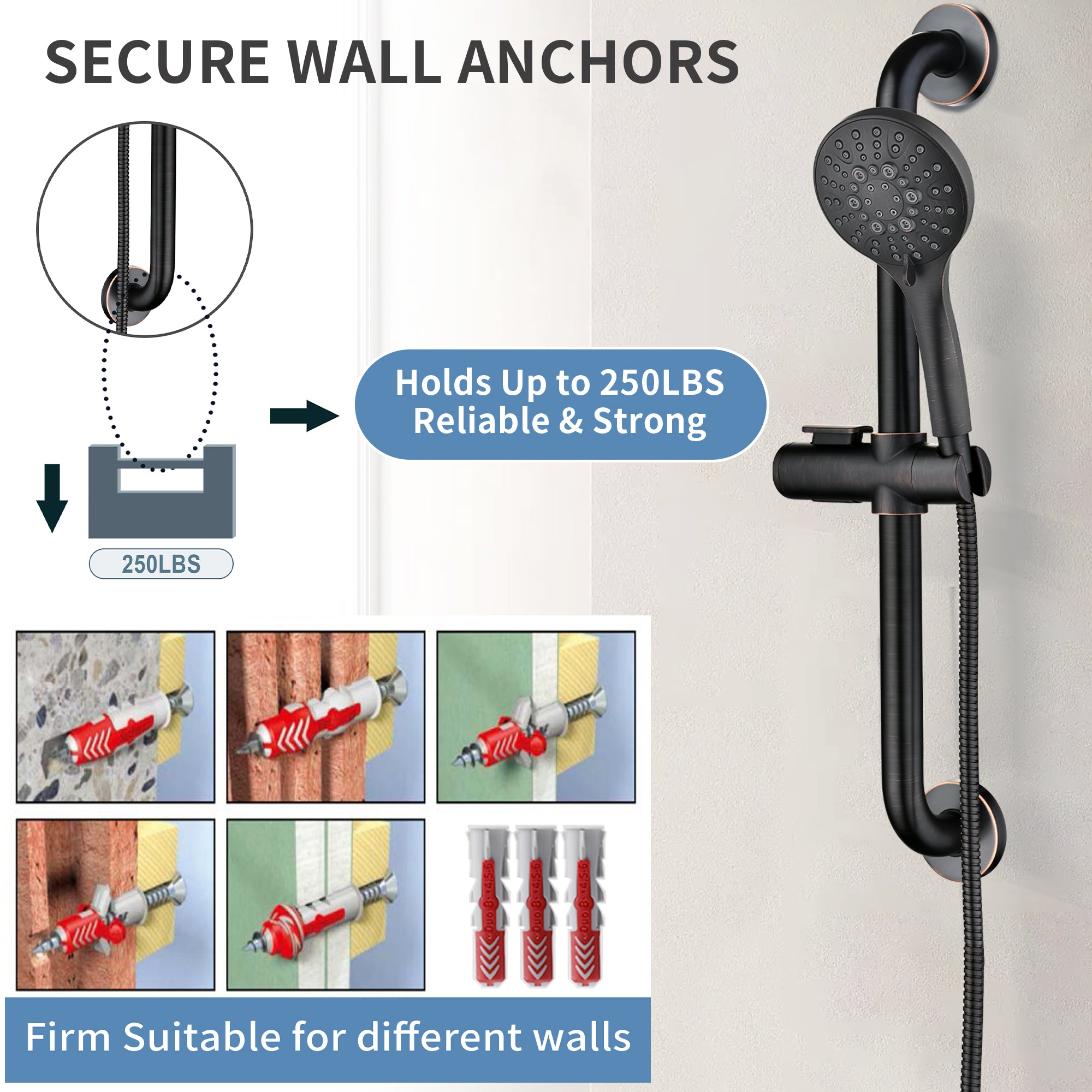 Stainless Steel Slide Bar Grab Rail Set #color_oil-rubbed-bronze
