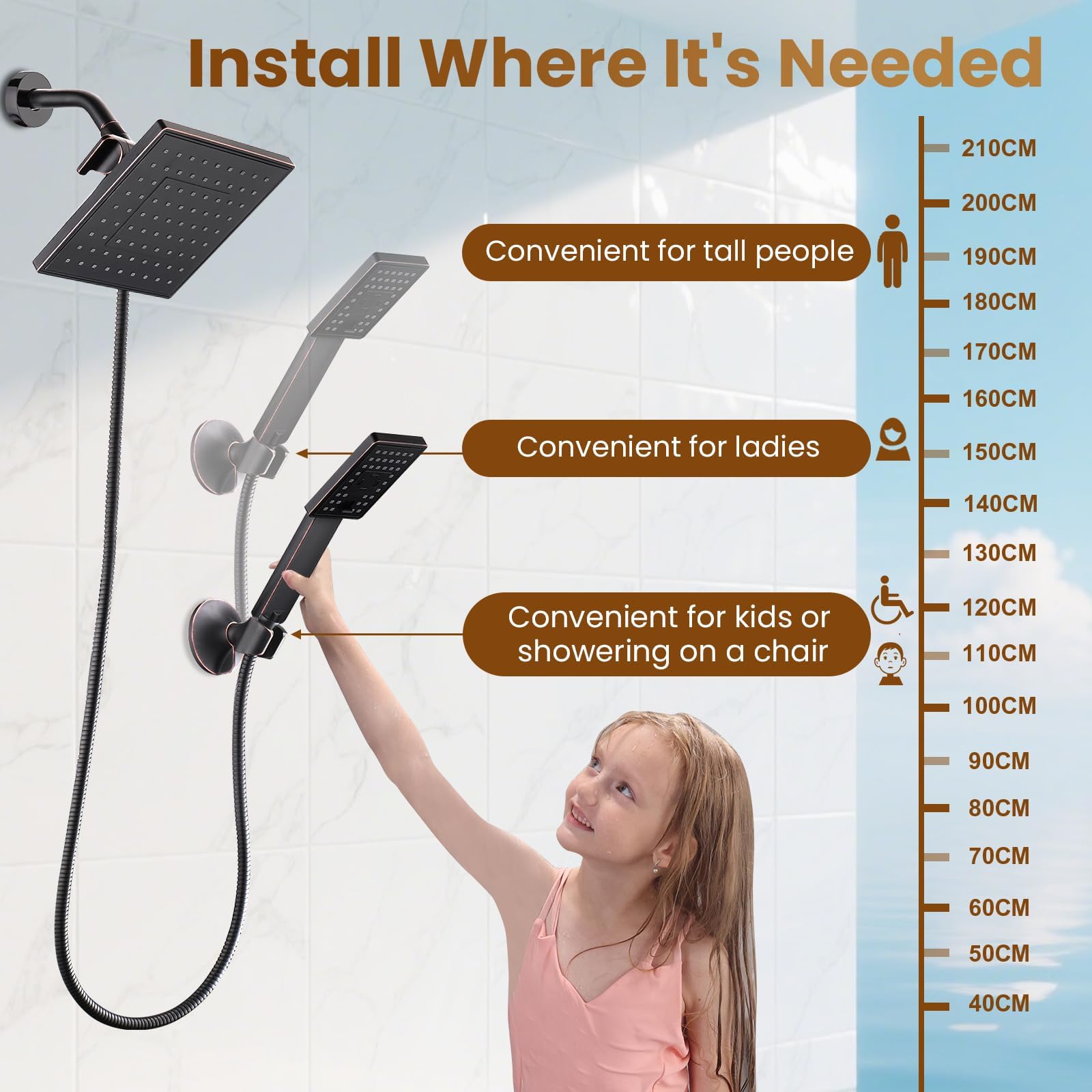 Dual Shower Head-Rain Shower Head with Handheld Shower Set, Diverter