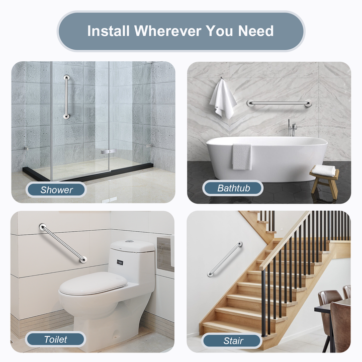 Bright Showers 24-Inch Stainless Steel Bathroom Grab Bar for Shower & Bathtub