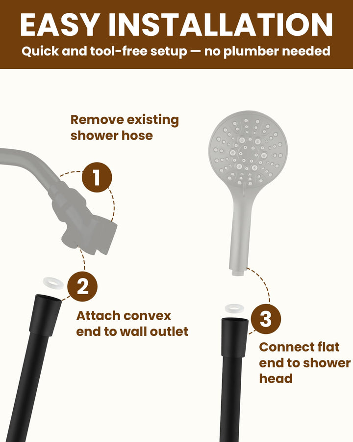 Silicone Handheld Shower Hose Replacement with Brass Connectors, Anti-Kink, G1/2