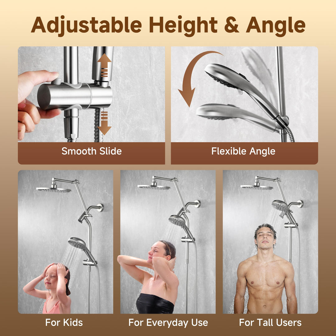 Dual Rain Shower System with Handheld, 9 Spray Modes, 69" Hose - Brushed Nickel