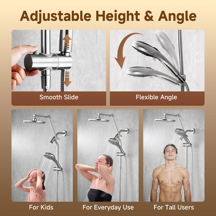 Dual Rain Shower System with Handheld, 9 Spray Modes, 69" Hose - Brushed Nickel
