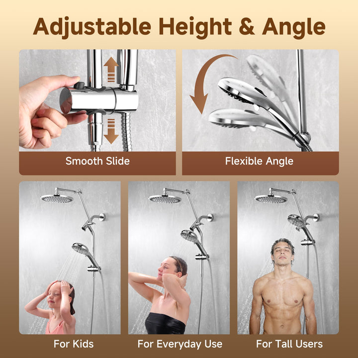 Dual Rain Shower System with Handheld, 9 Spray Modes, 69" Hose - Chrome