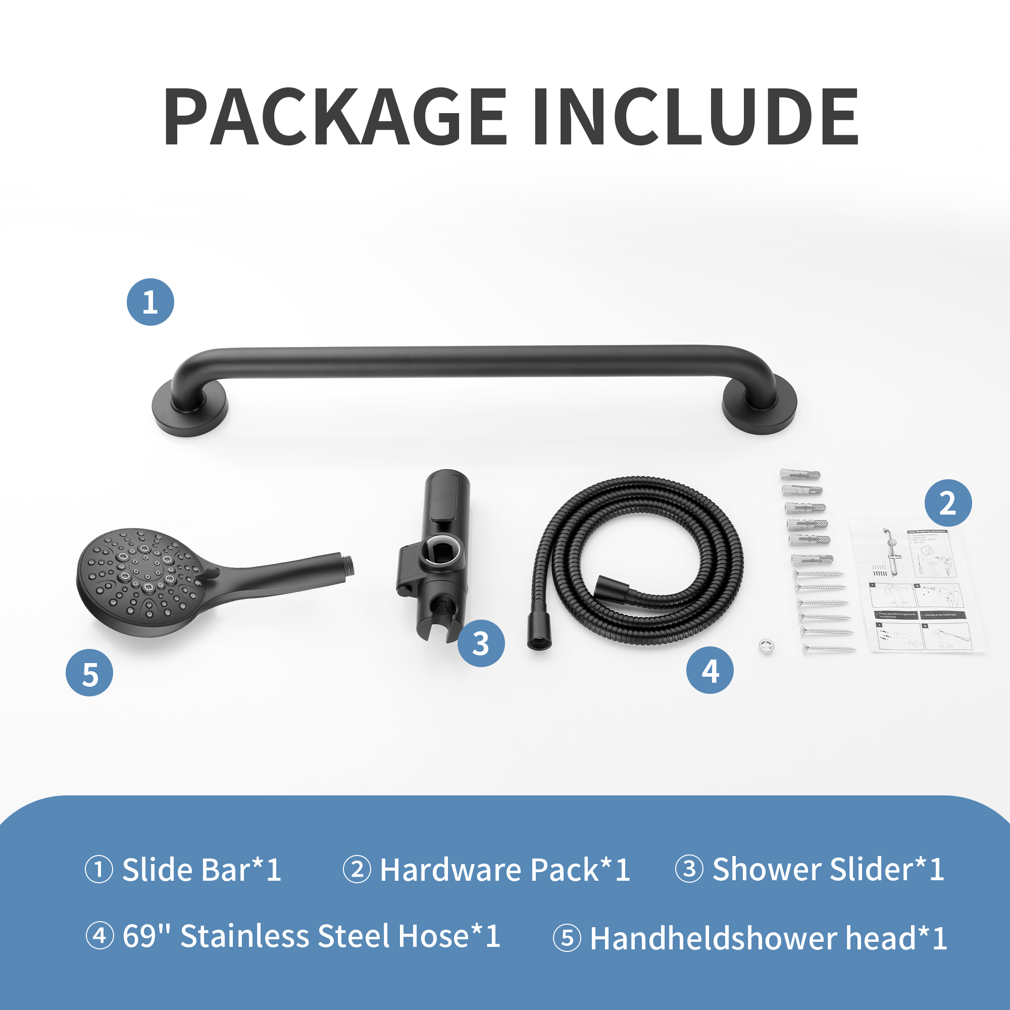 Stainless Steel Slide Bar Grab Rail Set #color_matte-black