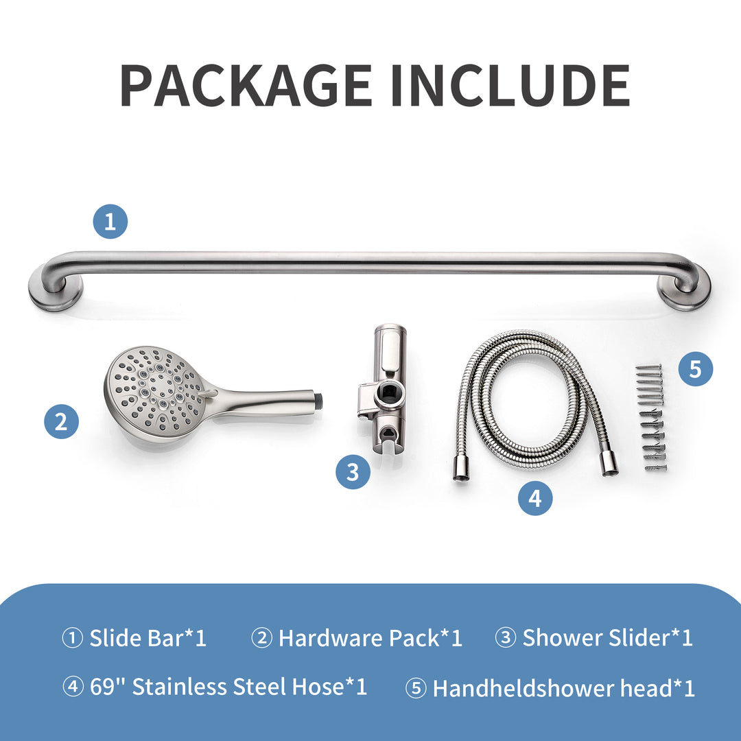Stainless Steel Slide Bar Grab Rail Set #color_brushed-nickel