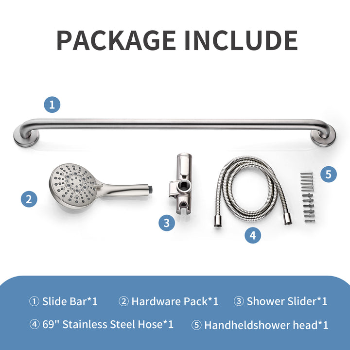 Stainless Steel Slide Bar Grab Rail Set #color_brushed-nickel