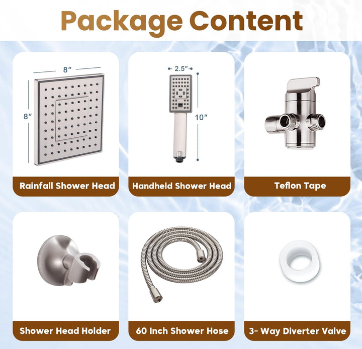 Dual Shower Head-Rain Shower Head with Handheld Shower Set, Diverter