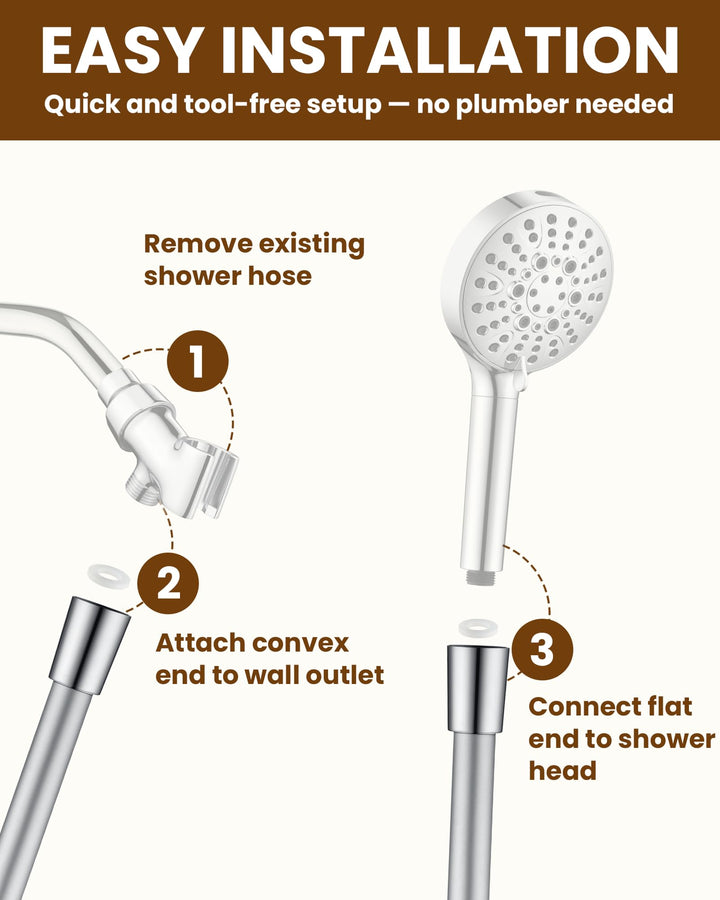 Silicone Handheld Shower Hose Replacement with Brass Connectors, Anti-Kink, G1/2