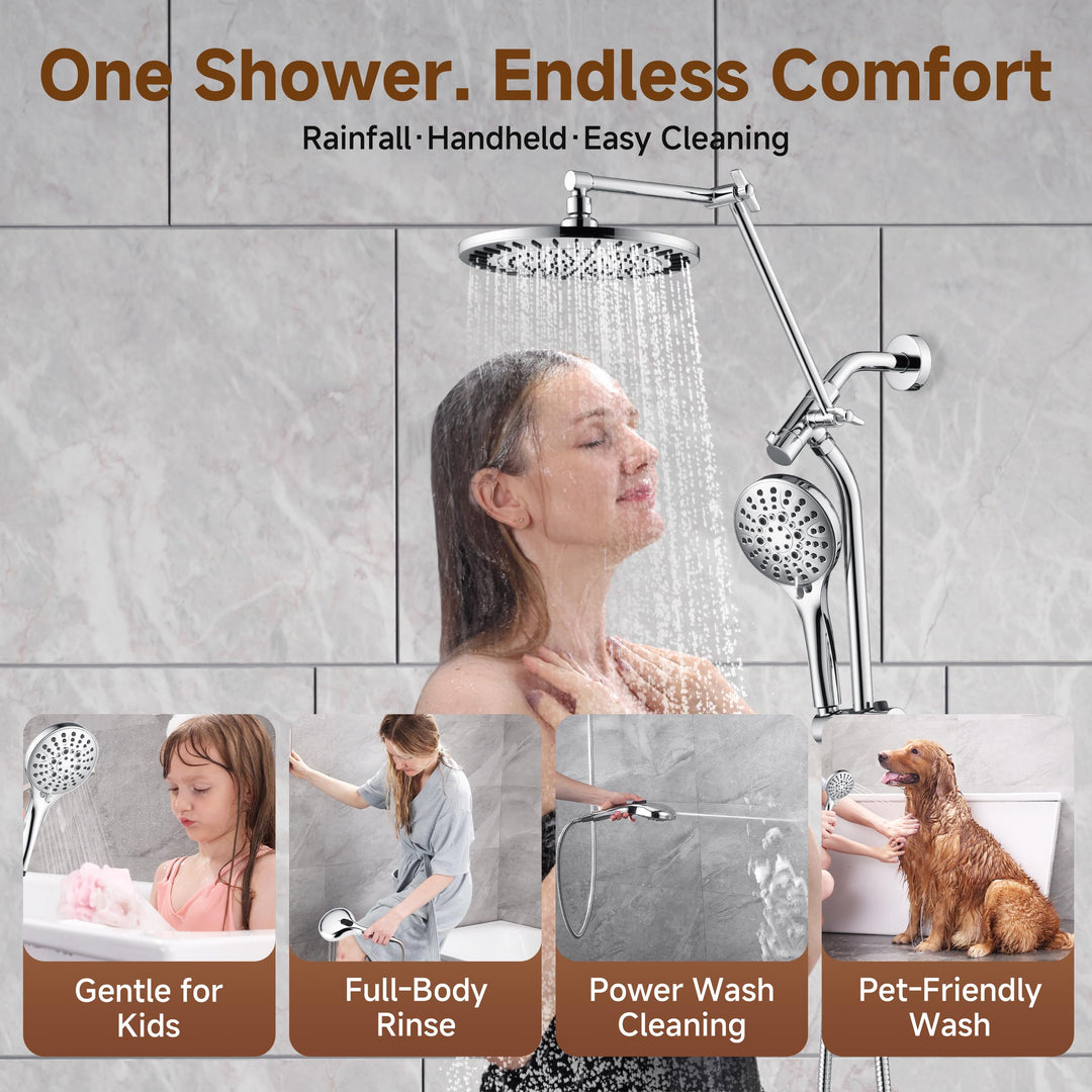 Dual Rain Shower System with Handheld, 9 Spray Modes, 69" Hose - Chrome