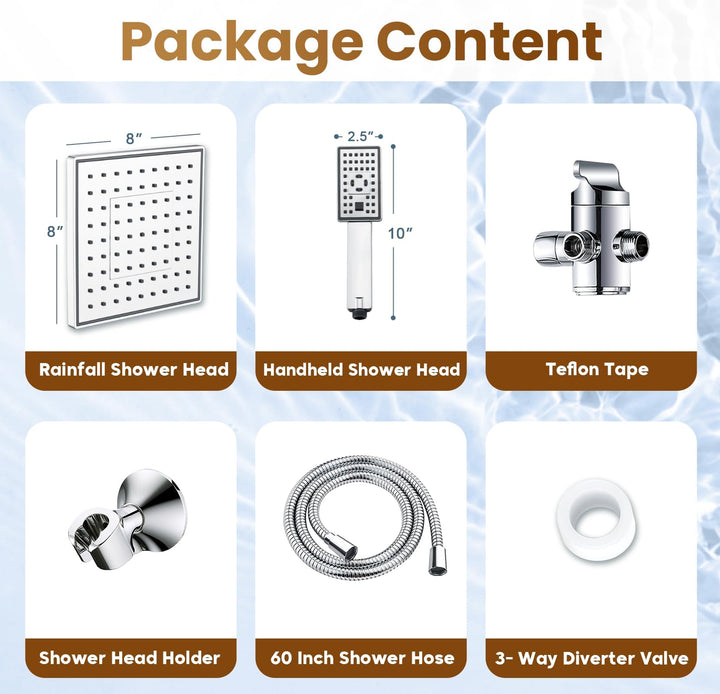 Dual Shower Head-Rain Shower Head with Handheld Shower Set, Diverter