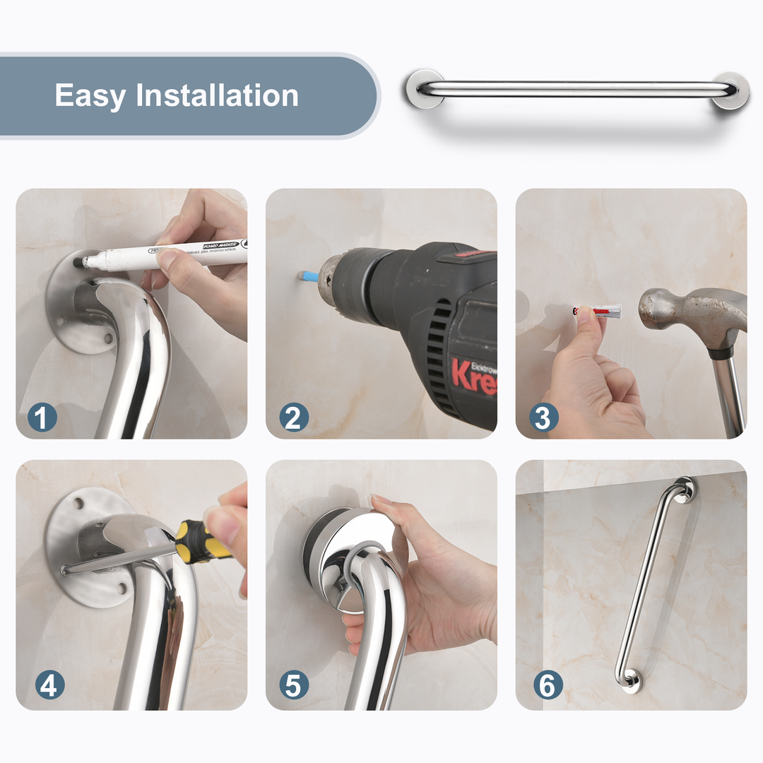 Bright Showers 24-Inch Stainless Steel Bathroom Grab Bar for Shower & Bathtub