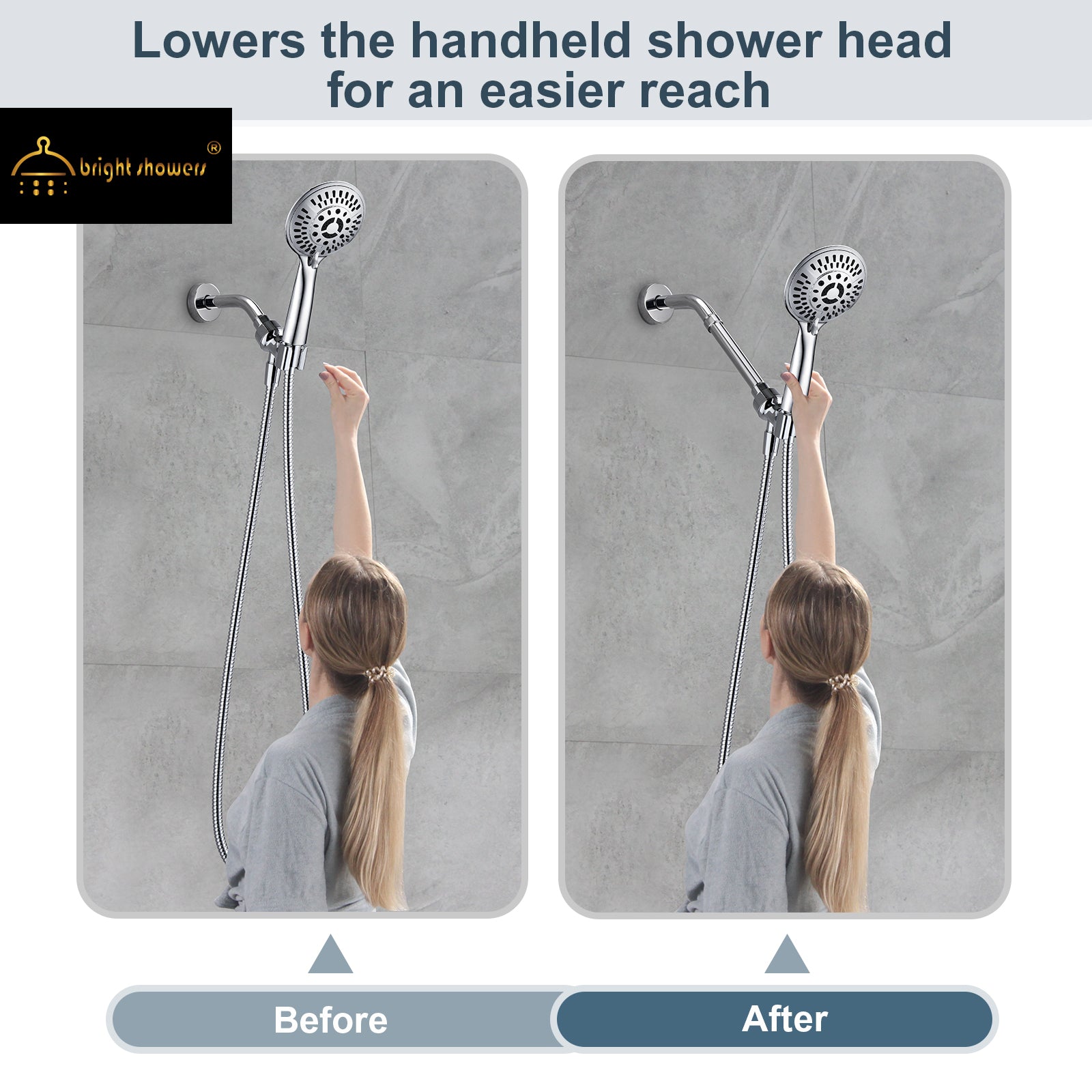 Shower Extension Arm for Rain and Handheld Shower Heads color# Chrome