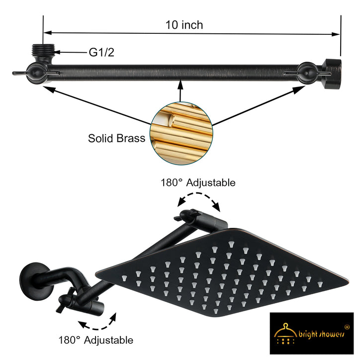 8 Inch Square Rainfall Showerhead with 10 Inch Adjustable Extension Arm - Oil-rubbed Bronze