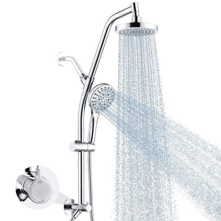 BRIGHT SHOWERS Rain Shower Head with Handheld Combo, Dual Shower System with Slide Bar, Rain Shower System, Adjustable Height, Brass Slide Bar & Diverter, 60 Inch Stainless Steel Hose