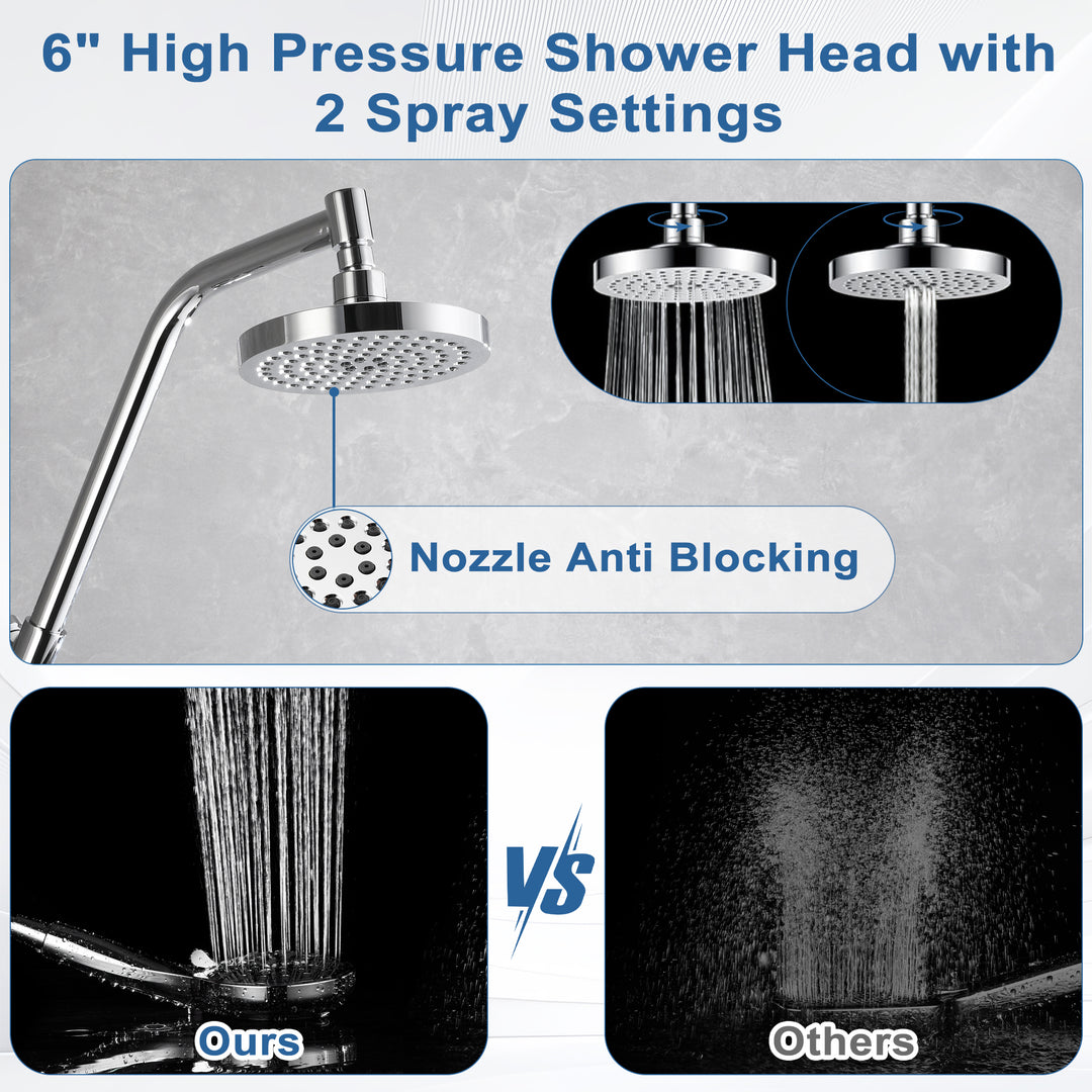 BRIGHT SHOWERS Rain Shower Head with Handheld Combo, Dual Shower System with Slide Bar, Rain Shower System, Adjustable Height, Brass Slide Bar & Diverter, 60 Inch Stainless Steel Hose