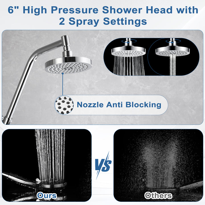 BRIGHT SHOWERS Rain Shower Head with Handheld Combo, Dual Shower System with Slide Bar, Rain Shower System, Adjustable Height, Brass Slide Bar & Diverter, 60 Inch Stainless Steel Hose